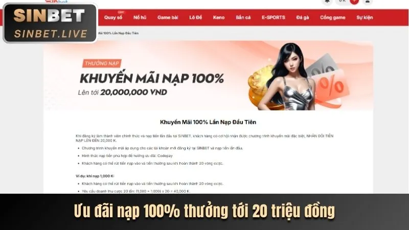 Thưởng 100% nạp lần đầu 8win